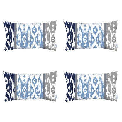 Ikat Set of 4 Lumbar 12’’x20’’ Boho Throw Pillow Covers