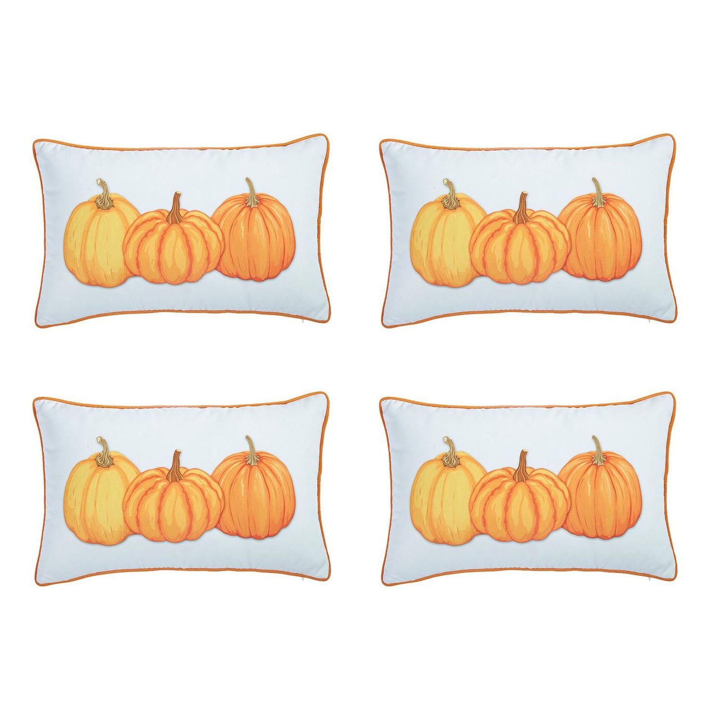 Decorative Fall Thanksgiving Throw Pillow Cover Set of 4 Pumpkins 12" x 20" White & Orange Lumbar for Couch, Bedding