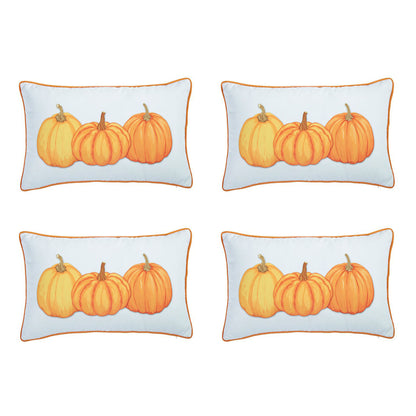 Decorative Fall Thanksgiving Throw Pillow Cover Set of 4 Pumpkins 12" x 20" White & Orange Lumbar for Couch, Bedding