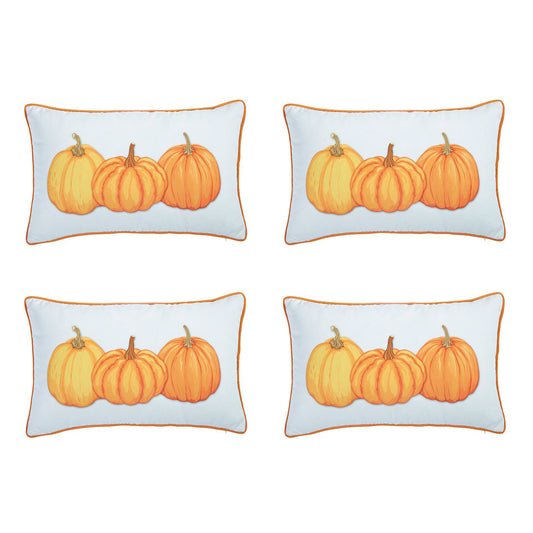 Decorative Fall Thanksgiving Throw Pillow Cover Set of 4 Pumpkins 12" x 20" White & Orange Lumbar for Couch, Bedding