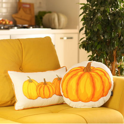 Decorative Fall Thanksgiving Throw Pillow Cover Set of 4 Pumpkins 12" x 20" White & Orange Lumbar for Couch, Bedding