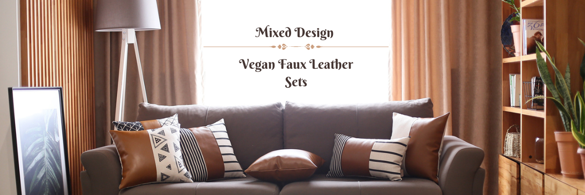 Mike&Co. New York Bohemian Set of 2 Handmade Decorative Throw Pillow Vegan Faux Leather Solid for Couch, Bedding - Brown - 17 x 17 in