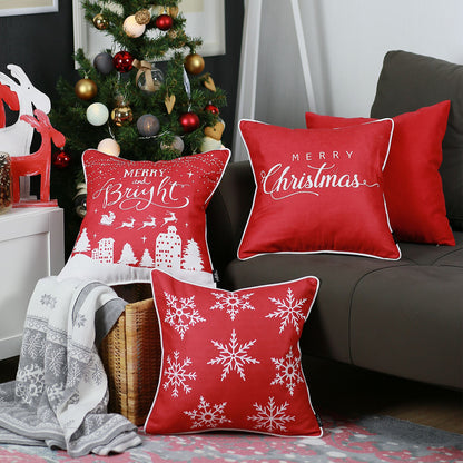 Decorative Christmas Throw Pillow Cover Set of 4 Square 18" x 18" for Couch, Bedding