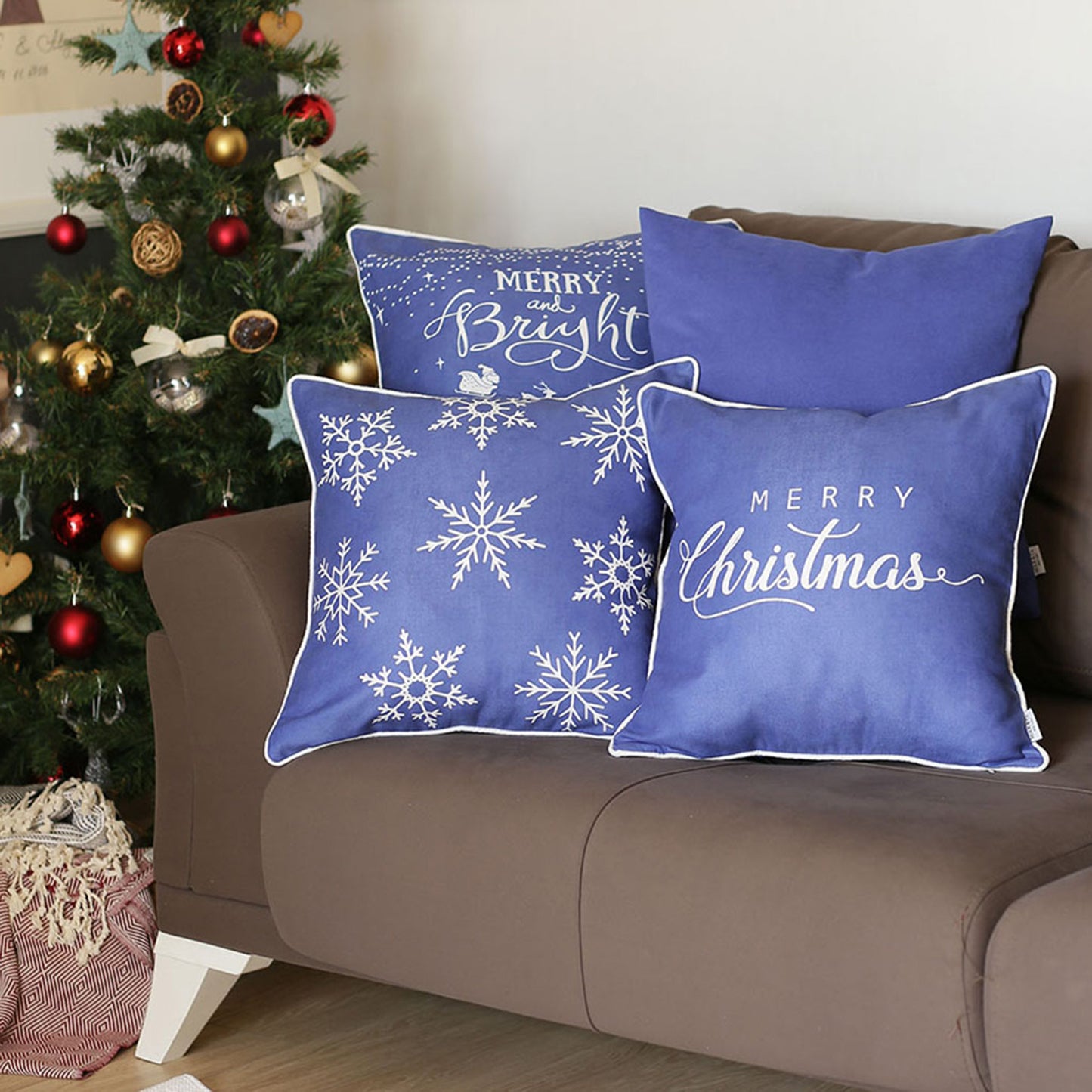 Decorative Christmas Throw Pillow Cover Set of 4 Square 18" x 18" for Couch, Bedding