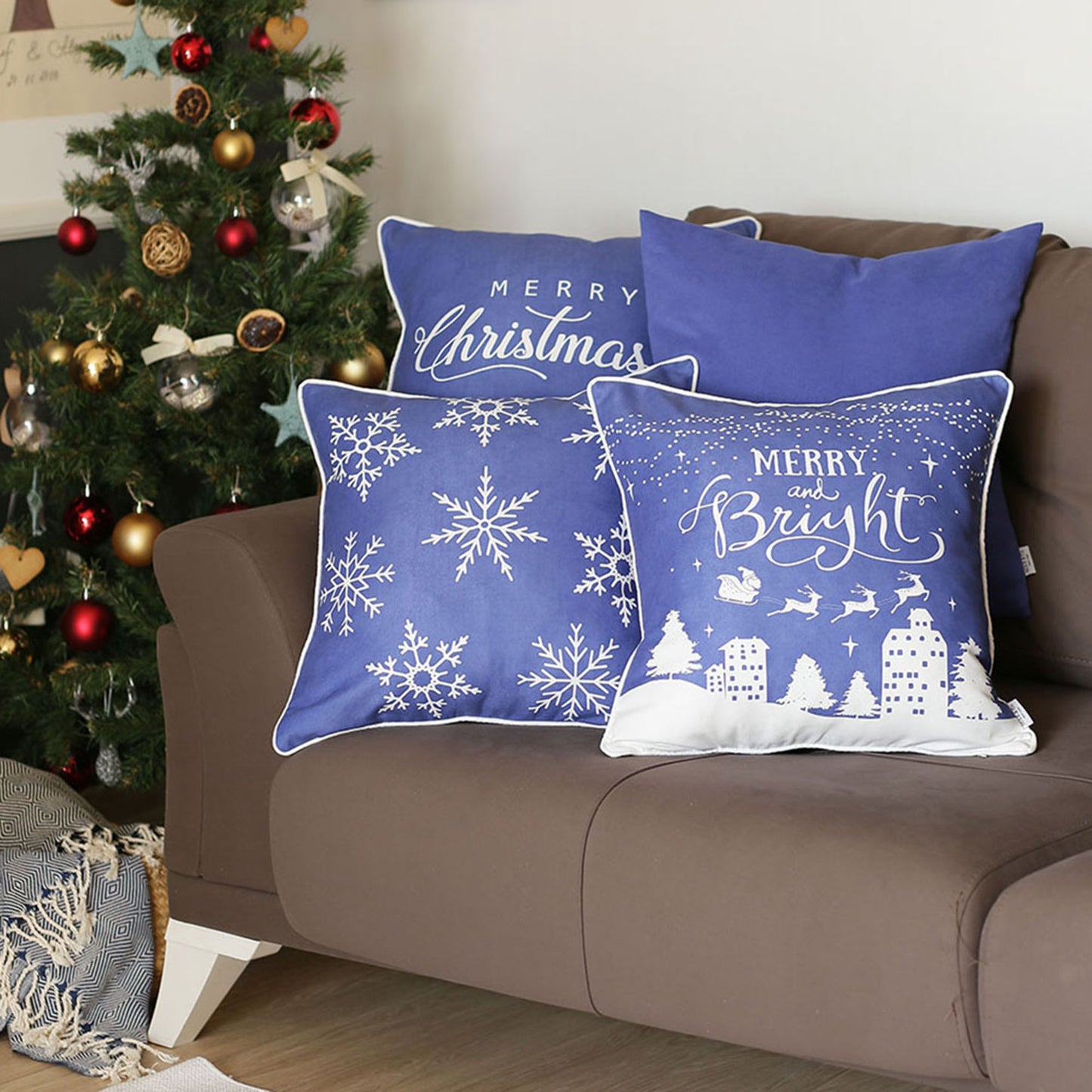 Decorative Christmas Throw Pillow Cover Set of 4 Square 18" x 18" for Couch, Bedding