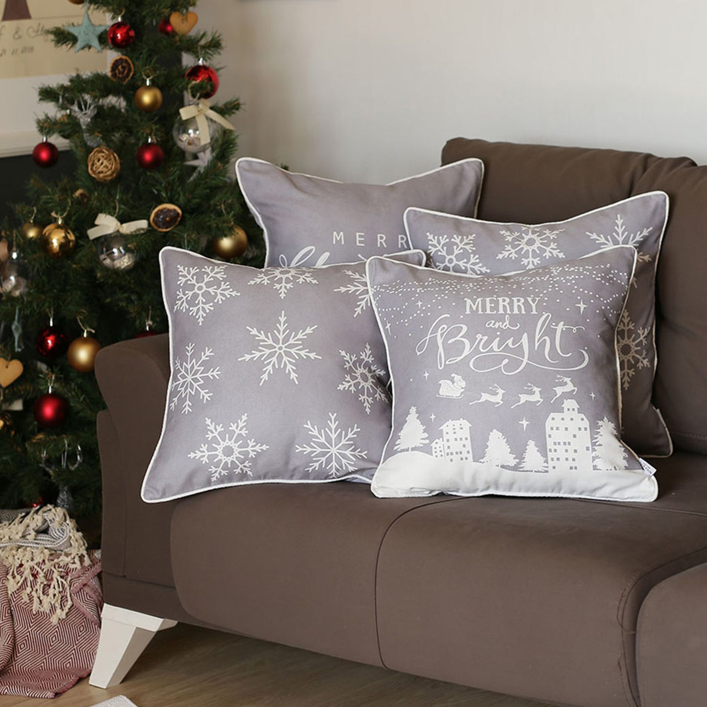 Christmas Decorative Throw Pillow Set of 4 Square 18" x 18" for Couch, Bedding