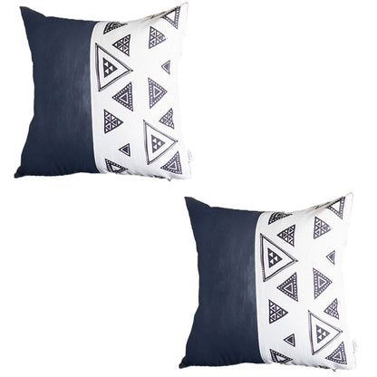 Bohemian Set of 2 Handmade Decorative Throw Pillow Vegan Faux Leather Geometric Square for Couch, Bedding