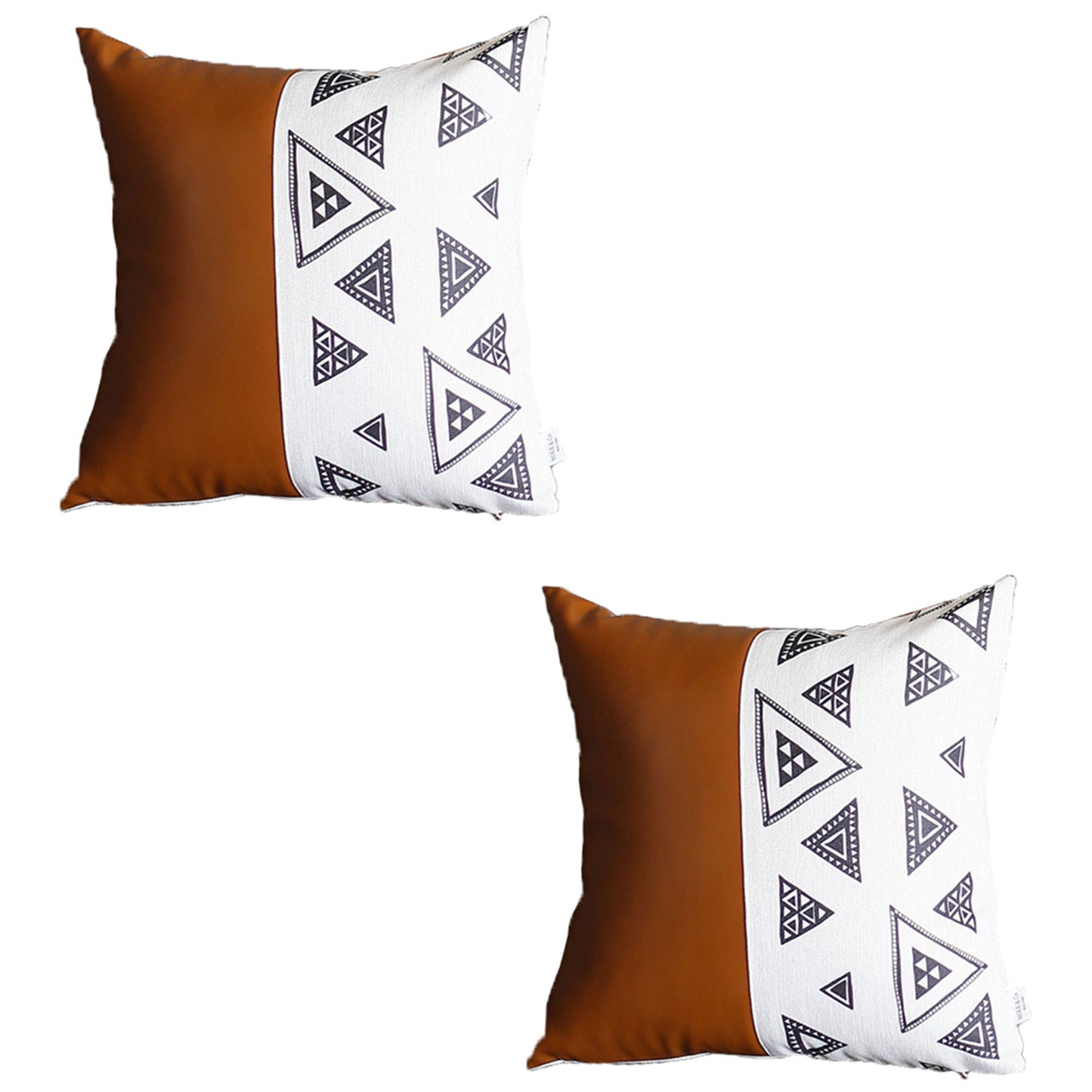 Bohemian Set of 2 Handmade Decorative Throw Pillow Vegan Faux Leather Geometric Square for Couch, Bedding