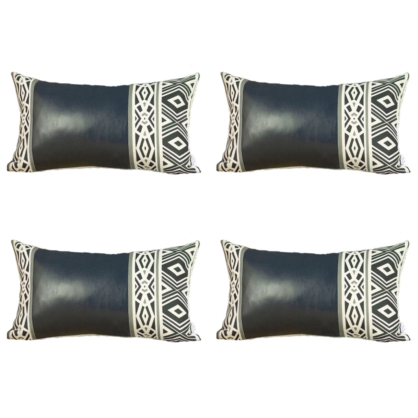 Bohemian Set of 4 Handmade Decorative Throw Pillow Vegan Faux Leather Geometric for Couch, Bedding