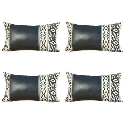 Bohemian Set of 4 Handmade Decorative Throw Pillow Vegan Faux Leather Geometric for Couch, Bedding