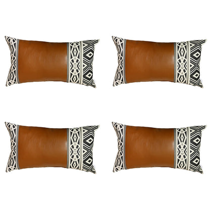 Bohemian Set of 4 Handmade Decorative Throw Pillow Vegan Faux Leather Geometric for Couch, Bedding