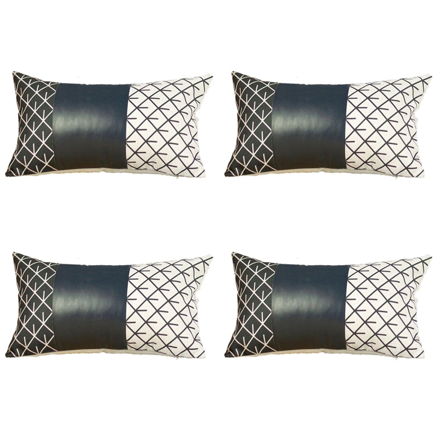 Bohemian Set of  4 Handmade Decorative Throw Pillow Vegan Faux Leather Geometric for Couch, Bedding