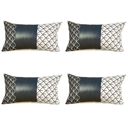 Bohemian Set of  4 Handmade Decorative Throw Pillow Vegan Faux Leather Geometric for Couch, Bedding