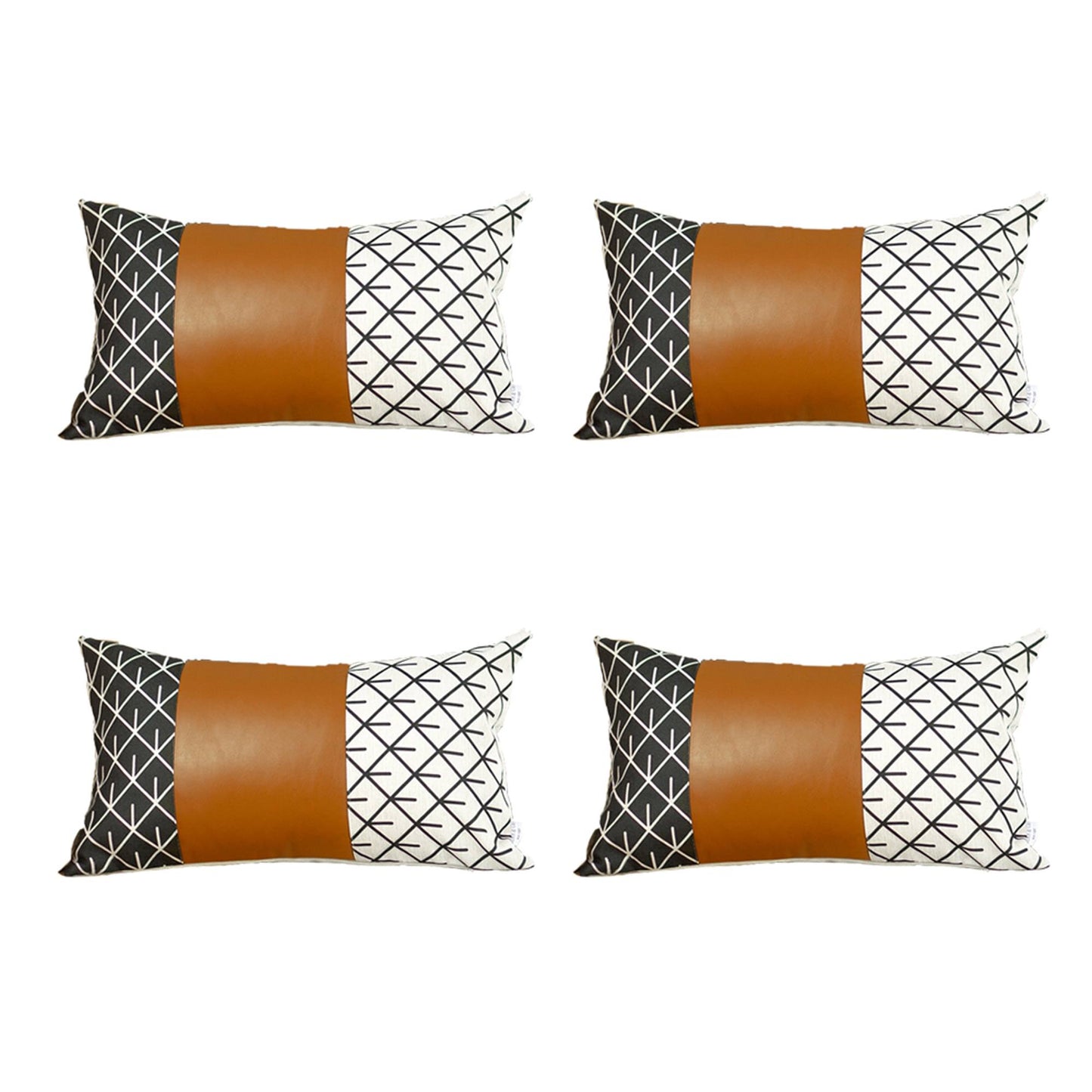 Bohemian Set of  4 Handmade Decorative Throw Pillow Vegan Faux Leather Geometric for Couch, Bedding