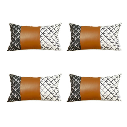 Bohemian Set of  4 Handmade Decorative Throw Pillow Vegan Faux Leather Geometric for Couch, Bedding