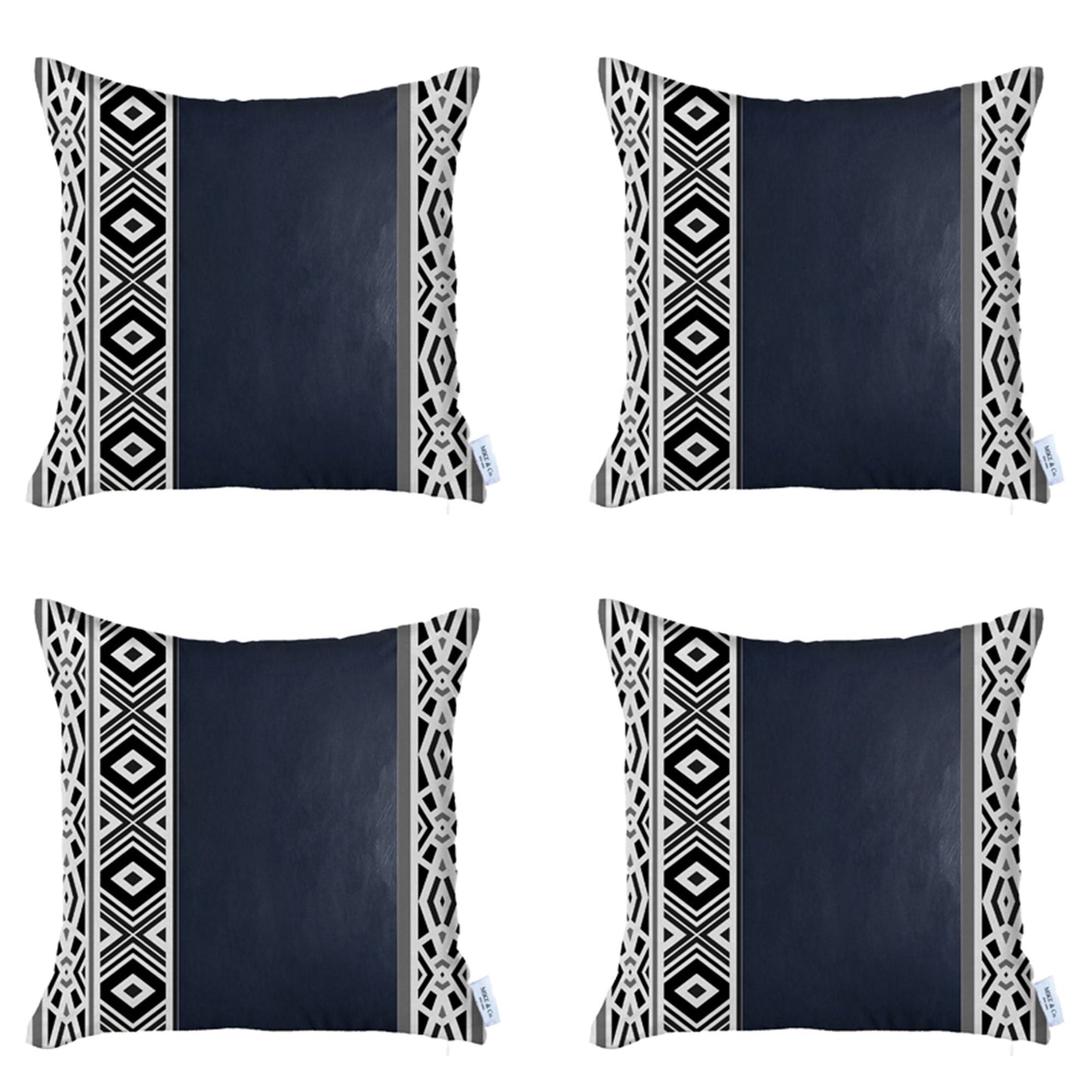 Bohemian Set of 4 Handmade Decorative Throw Pillow Vegan Faux Leather Geometric for Couch, Bedding