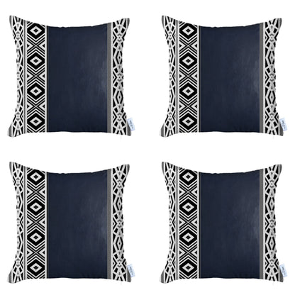 Bohemian Set of 4 Handmade Decorative Throw Pillow Vegan Faux Leather Geometric for Couch, Bedding