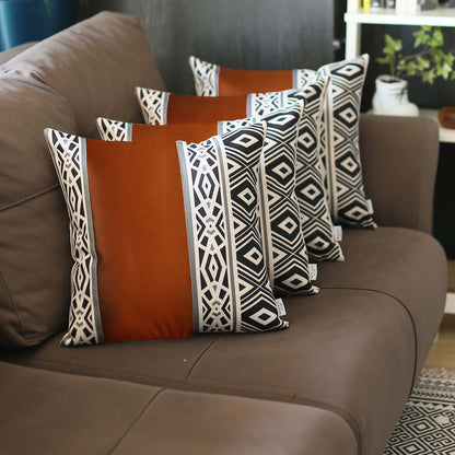 Bohemian Set of 4 Handmade Decorative Throw Pillow Vegan Faux Leather Geometric for Couch, Bedding