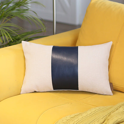 Boho Throw Pillow Navy Blue Mixed Design Set of 4 Vegan Faux Leather Solid for Couch, Bedding