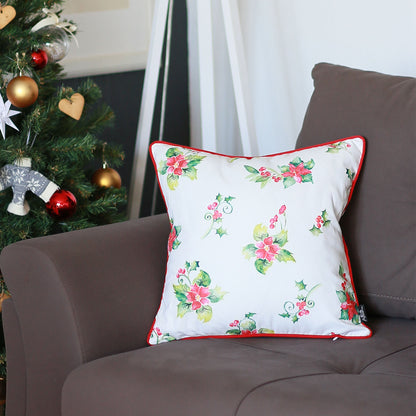 Christmas Themed Decorative Single Throw Pillow 18" x 18" White & Red Square for Couch, Bedding