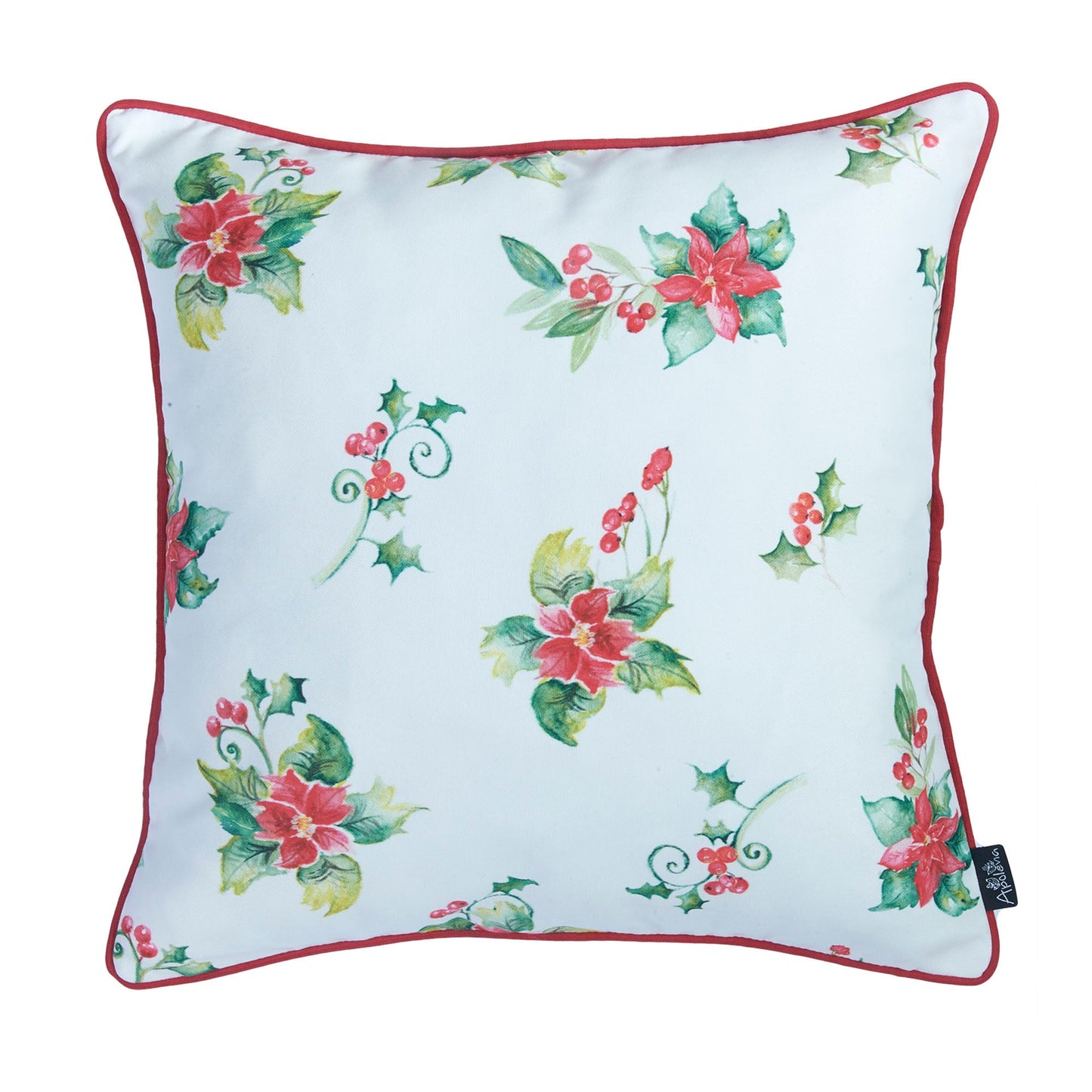 Christmas Themed Decorative Single Throw Pillow 18" x 18" White & Red Square for Couch, Bedding