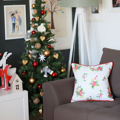 Christmas Themed Decorative Single Throw Pillow 18" x 18" White & Red Square for Couch, Bedding