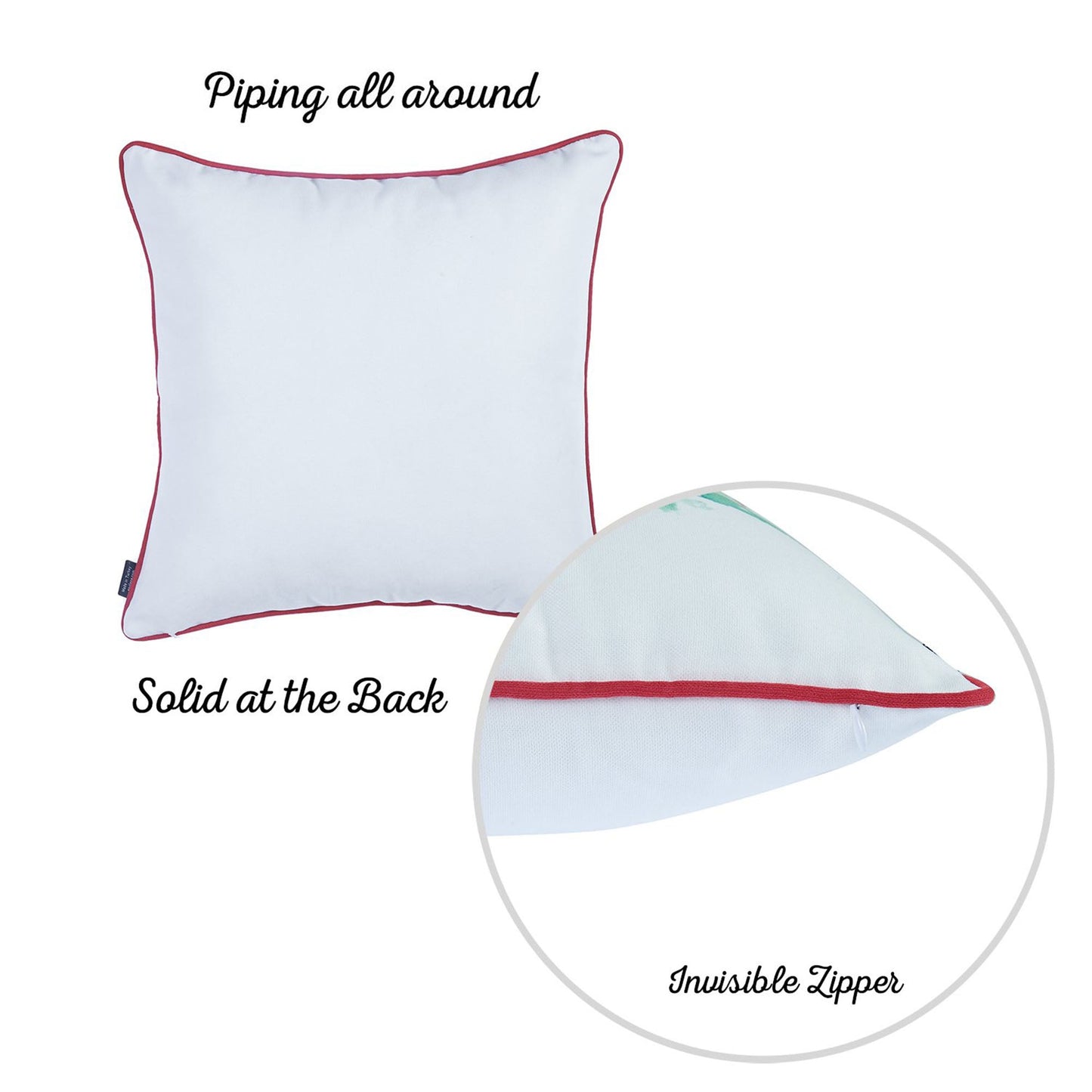 Christmas Themed Decorative Single Throw Pillow 18" x 18" White & Red Square for Couch, Bedding