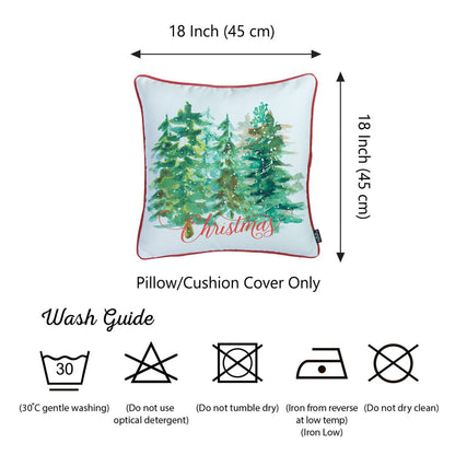 Decorative Christmas Trees Single Throw Pillow Cover 18" x 18" White & Green Square for Couch, Bedding - Apolena