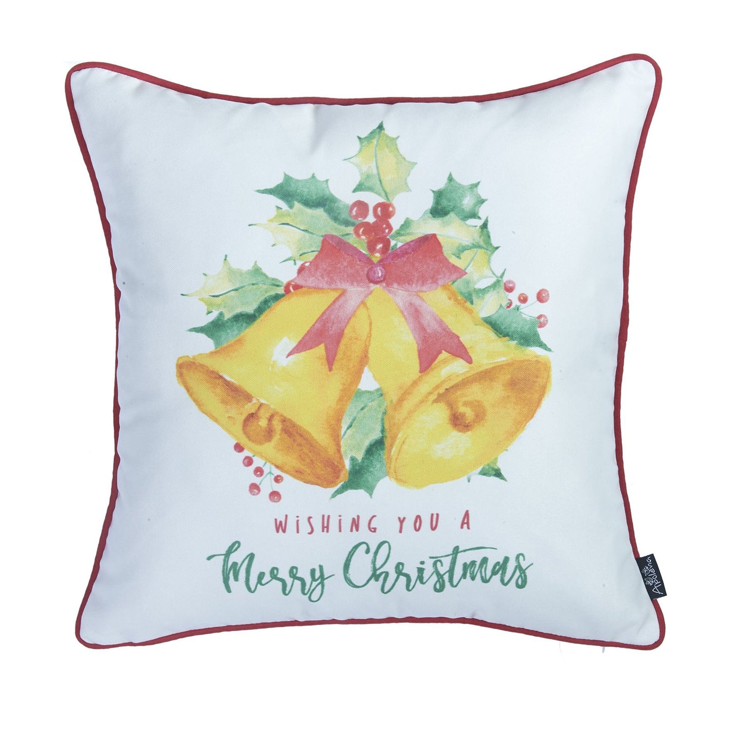 Christmas Bells Decorative Single Throw Pillow 18" x 18" White & Yellow Square for Couch, Bedding