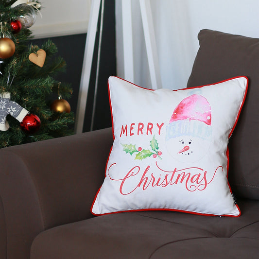 Christmas Snowman Decorative Single Throw Pillow 18" x 18" White & Red Square for Couch, Bedding