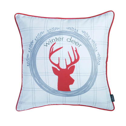 Christmas Deer Decorative Single Throw Pillow 18" x 18" White & Red & Gray Square for Couch, Bedding