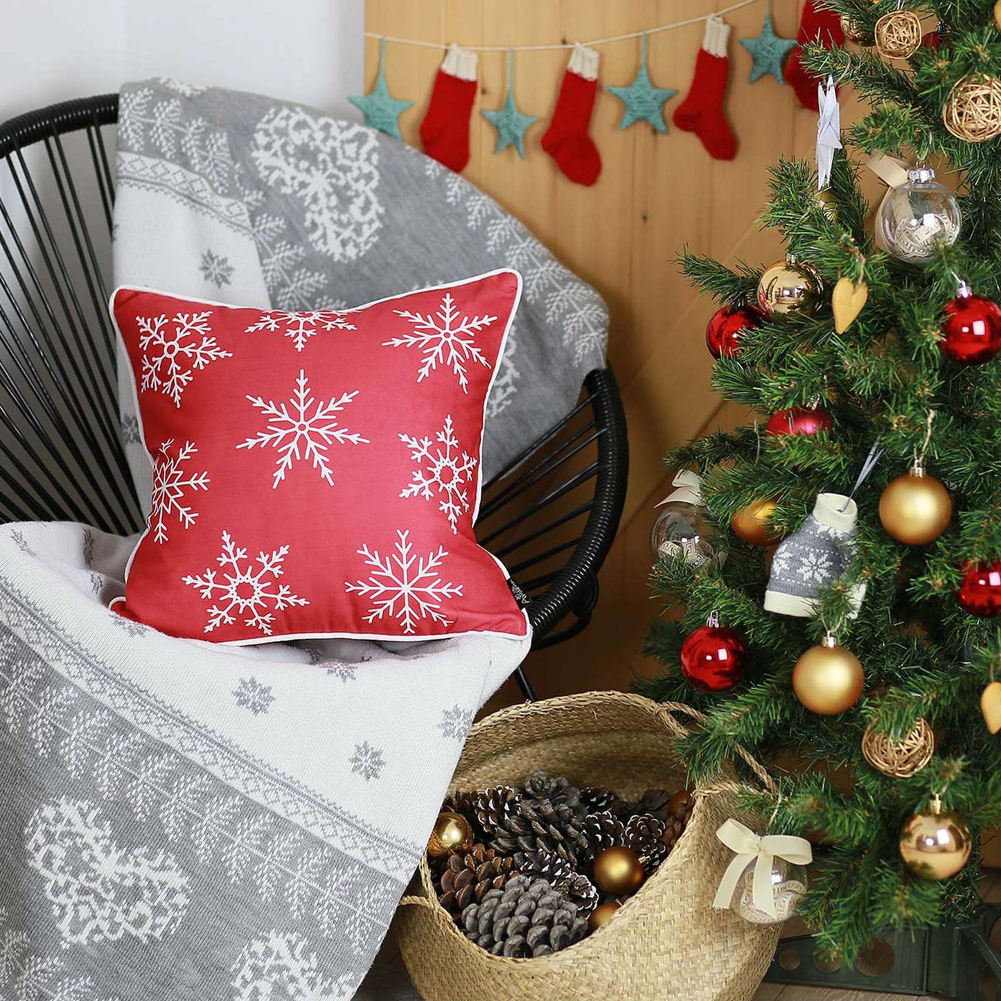 Decorative Christmas Snowflakes Single Throw Pillow Cover 18" x 18" Square for Couch, Bedding