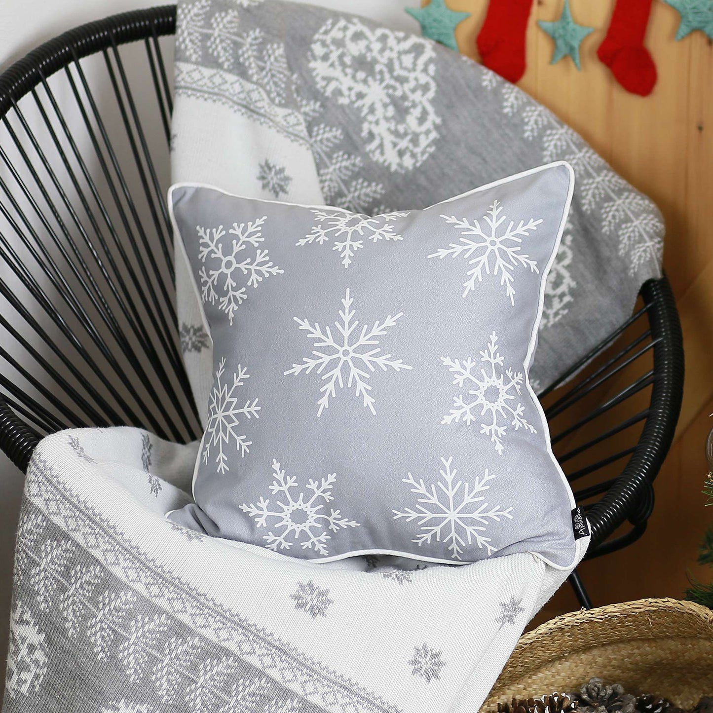 Decorative Christmas Snowflakes Single Throw Pillow Cover 18" x 18" Square for Couch, Bedding