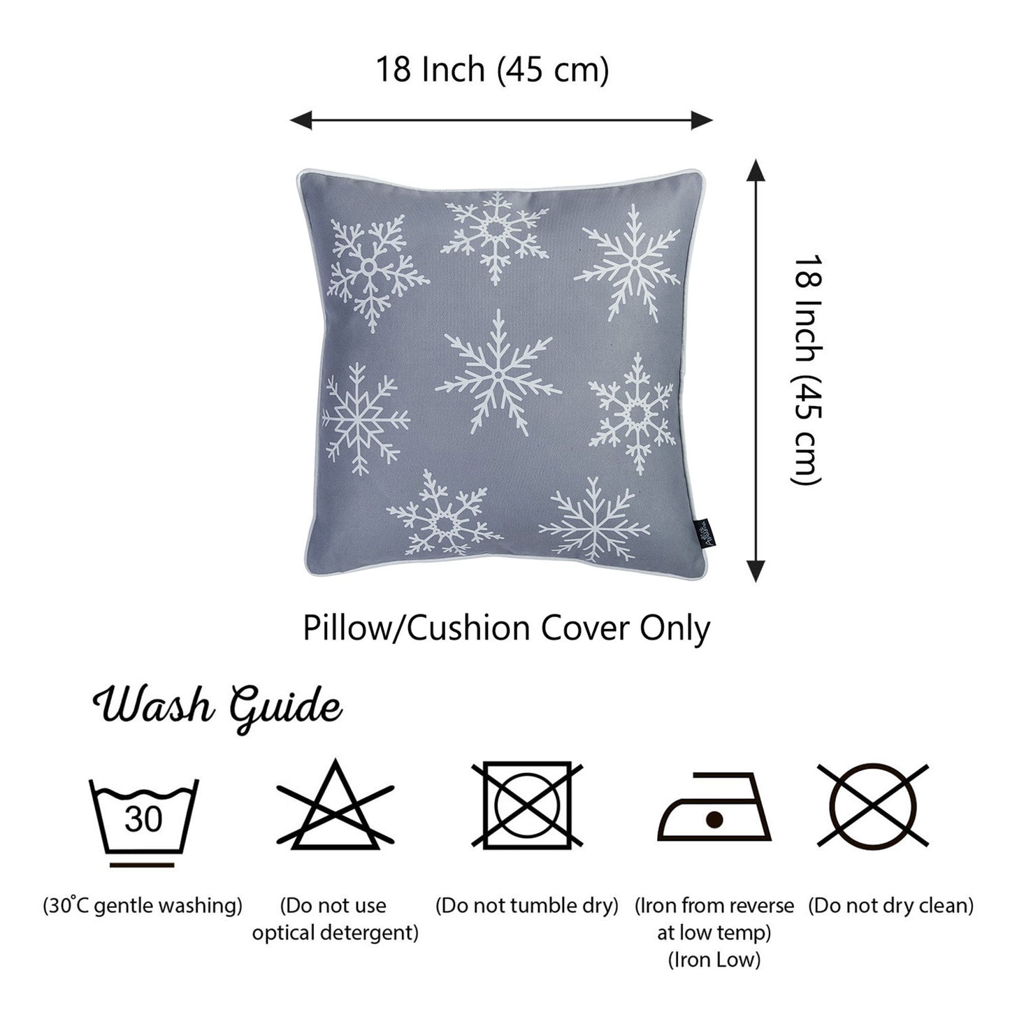 Decorative Christmas Snowflakes Single Throw Pillow Cover 18" x 18" Square for Couch, Bedding