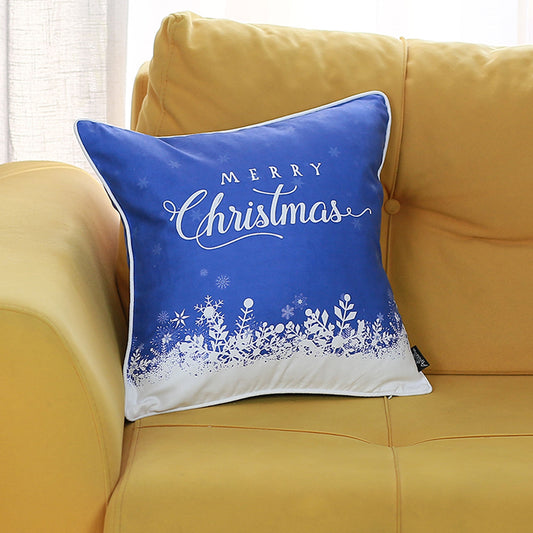 Merry Christmas Decorative Single Throw Pillow 18" x 18". Blue & White Square for Couch, Bedding