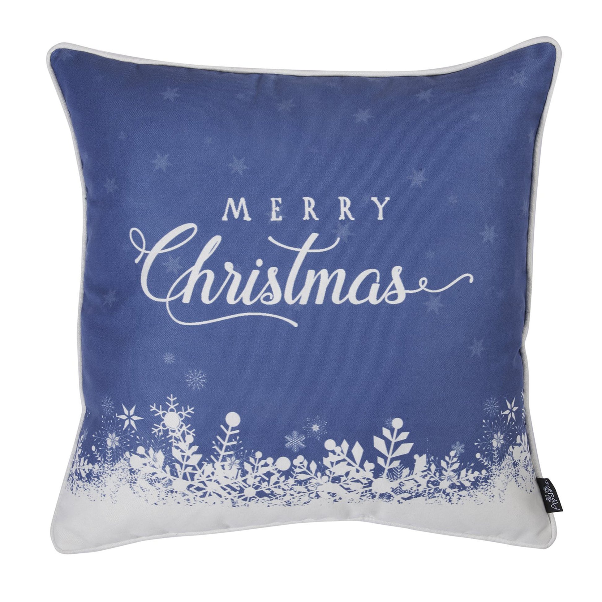 Decorative Merry Christmas Single Throw Pillow Cover 18" x 18" Blue & White Square for Couch, Bedding - Apolena