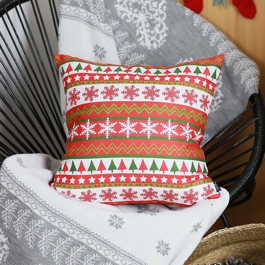 Christmas Themed Decorative Single Throw Pillow 18" x 18" White & Red & Green Square for Couch, Bedding