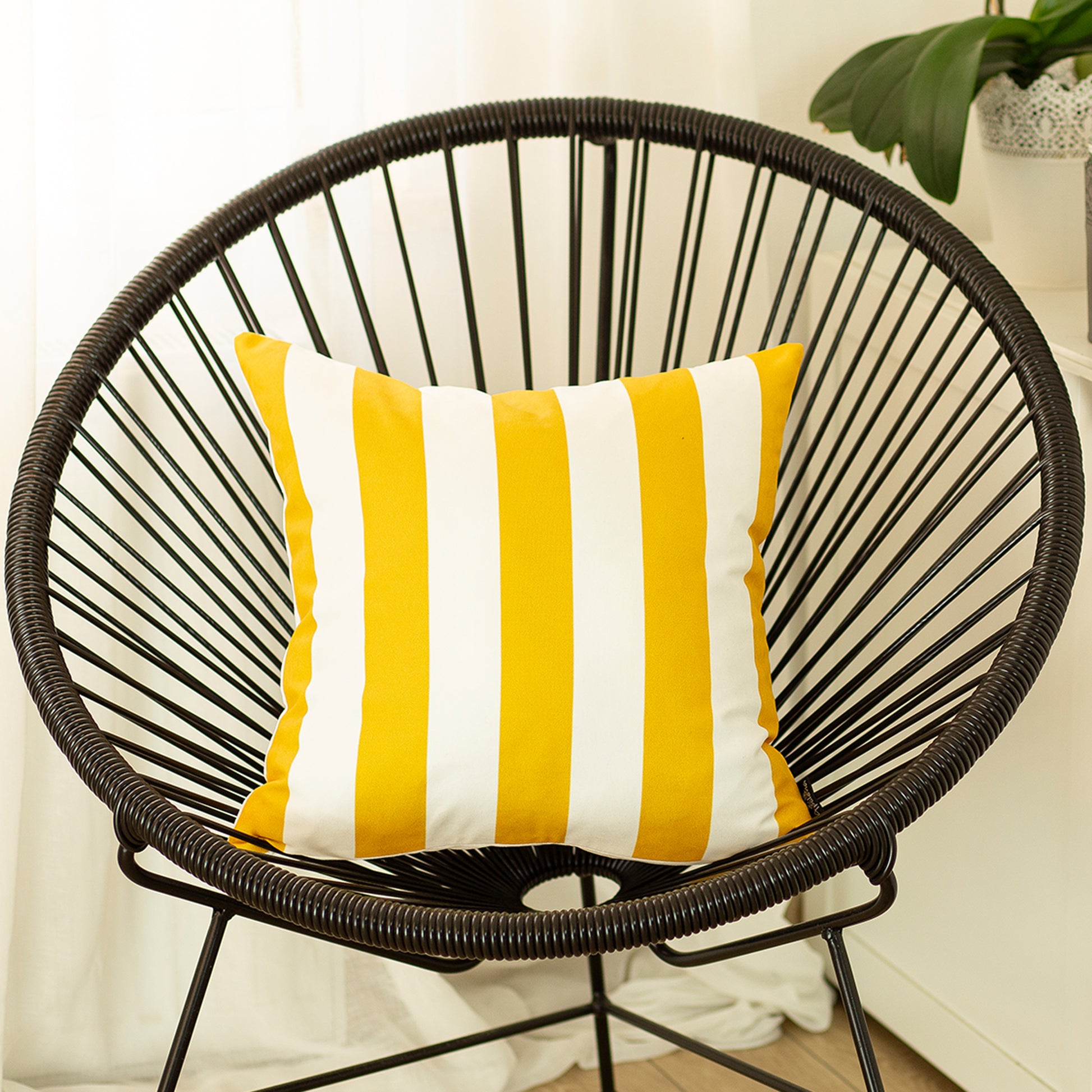 Geometric Yellow Stripes Square 18" Throw Pillow Cover - Apolena