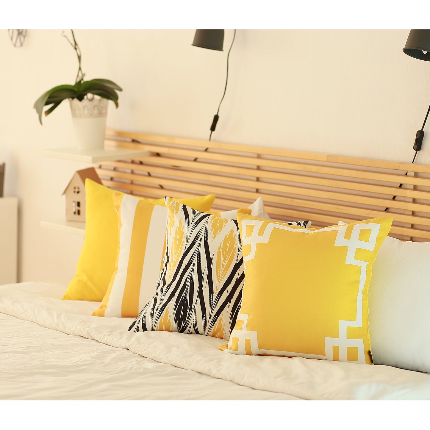 Geometric Yellow Stripes Square 18" Throw Pillow Cover - Apolena