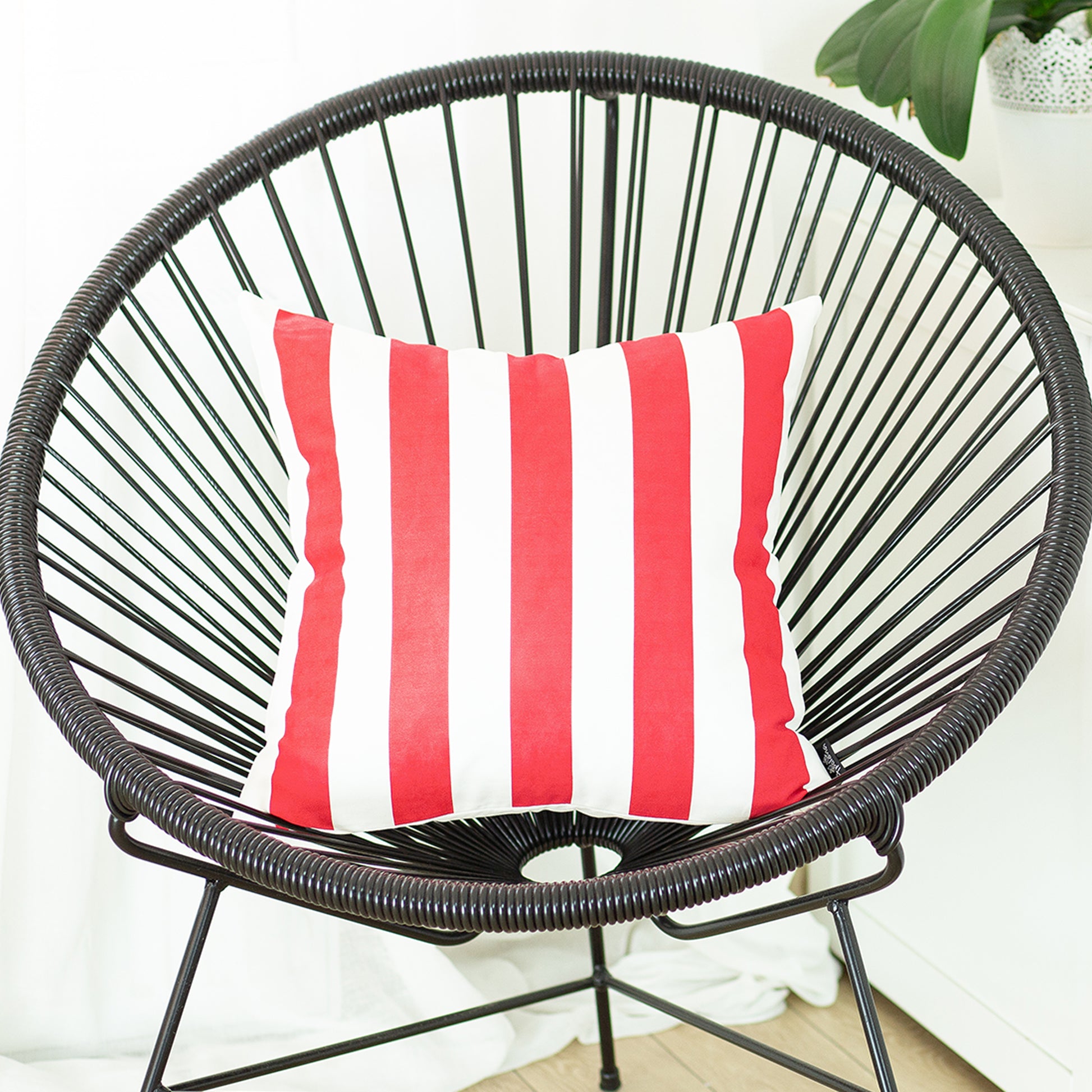 Geometric Red Stripes Square 18" Throw Pillow Cover - Apolena