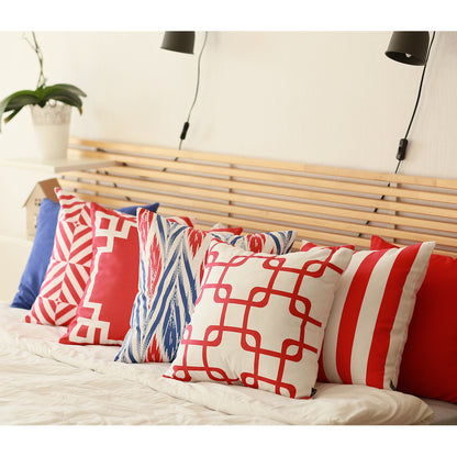 Geometric Red Stripes Square 18" Throw Pillow Cover - Apolena