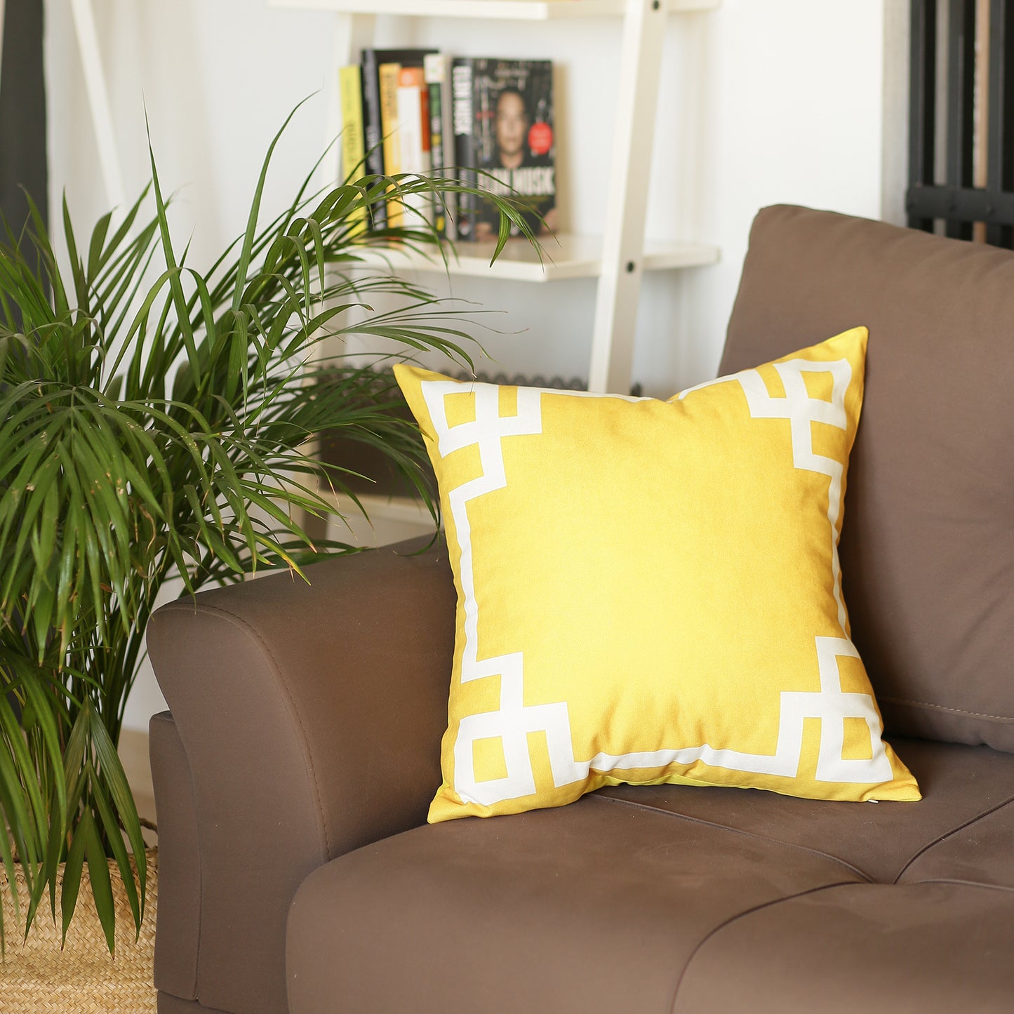 Geometric Yellow&White Square Throw Pillow Cover & Insert