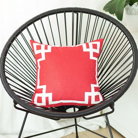 Geometric Red&White Square Throw Pillow Cover - Apolena