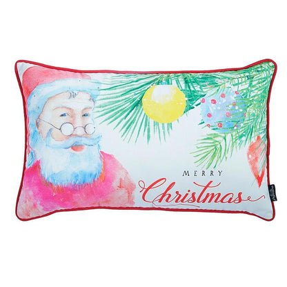 Decorative Christmas Santa Single Throw Pillow Cover 12" x 20" White & Red Lumbar for Couch, Bedding - Apolena