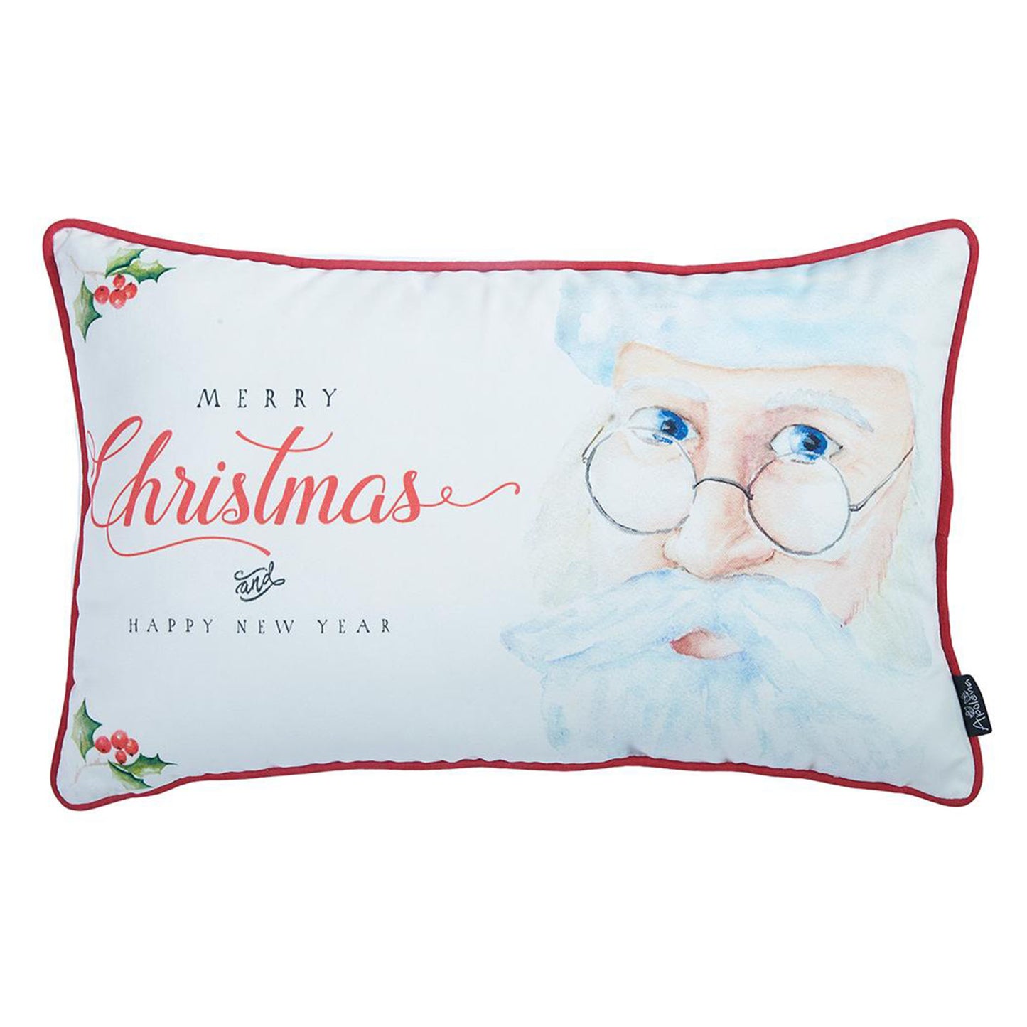 Decorative Christmas Santa Single Throw Pillow Cover 12" x 20" White & Red Lumbar for Couch, Bedding - Apolena