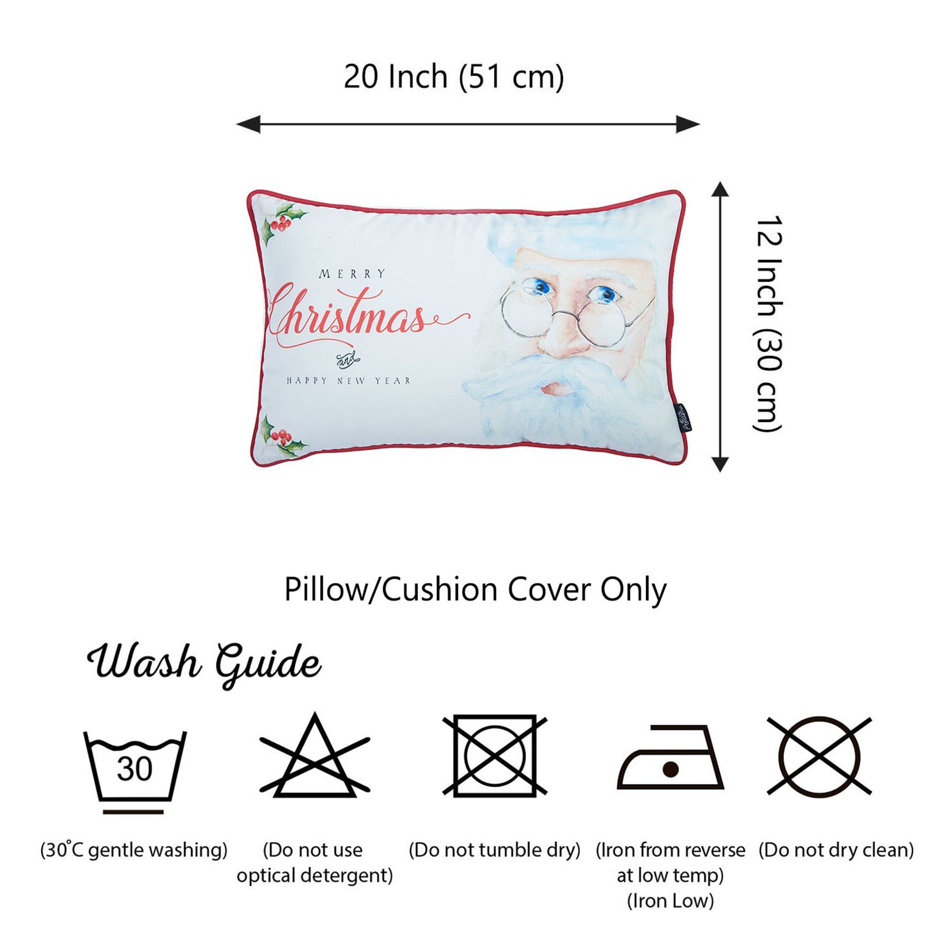 Decorative Christmas Santa Single Throw Pillow Cover 12" x 20" White & Red Lumbar for Couch, Bedding - Apolena