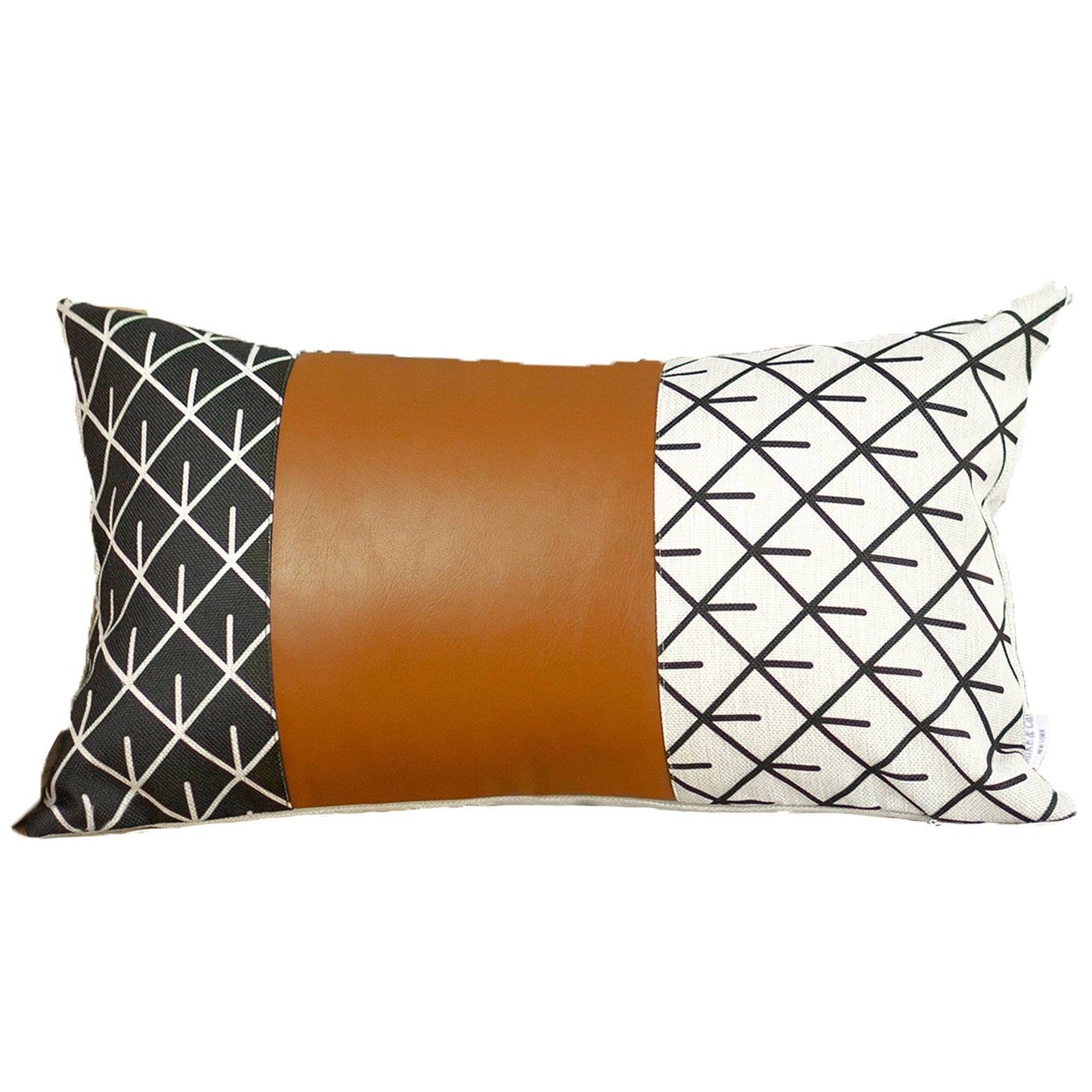 Boho Handcrafted Decorative Single Throw Pillow Cover Vegan Faux Leather Geometric for Couch, Bedding