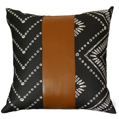 Boho Handcrafted Decorative Single Throw Pillow Cover Vegan Faux Leather Geometric for Couch, Bedding