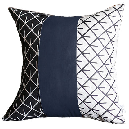 Boho Handcrafted Decorative Single Throw Pillow Cover Vegan Faux Leather Geometric for Couch, Bedding