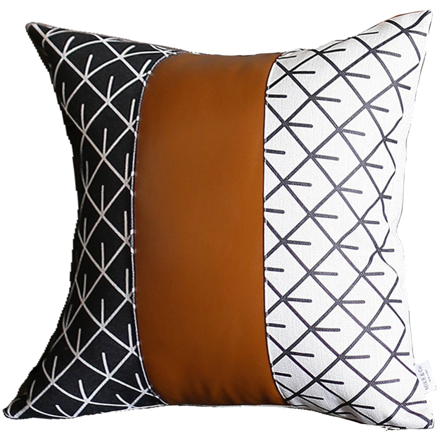 Boho Handcrafted Decorative Single Throw Pillow Cover Vegan Faux Leather Geometric for Couch, Bedding